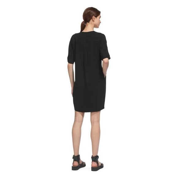 WHISTLES Frances Gathered Drawstring Short Sleeve Black Dress Womens Size 2 - Picture 2 of 13